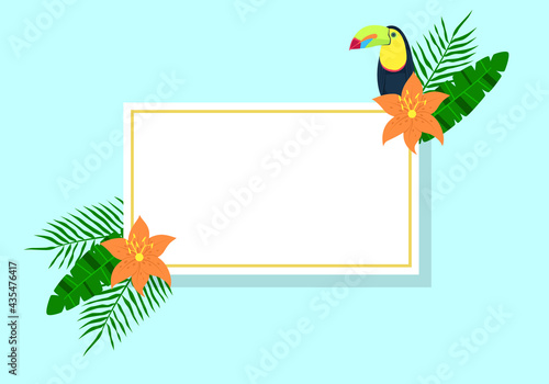 Frame with toucans and palm leaves.