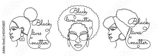 Afro American woman in a modern one line style.