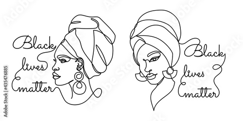 Afro American woman in a modern one line style.
