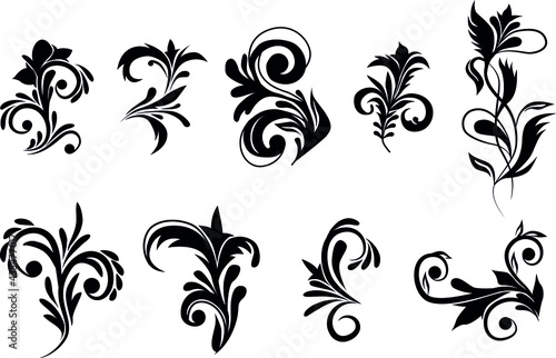 Dividers and frame border lines vector design with black rose flowers. Floral ornament and ornate pattern of rose vine swirls, blossom, buds and leaves, vintage vignette and calligraphy elements
