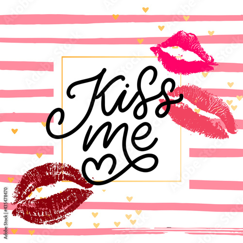kiss me hand lettering scalable and editable vector illustration lips
