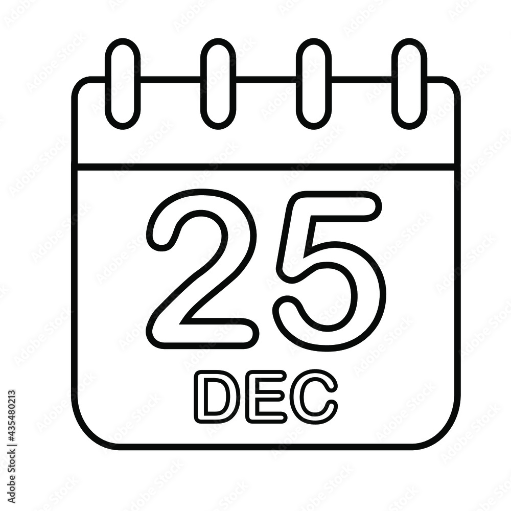 Thin line December 25 calendar vector icon on a white background. Fully editable and royalty-free. Thin line December 25 calendar vector icon on a white background. Fully editable and royalty-free.