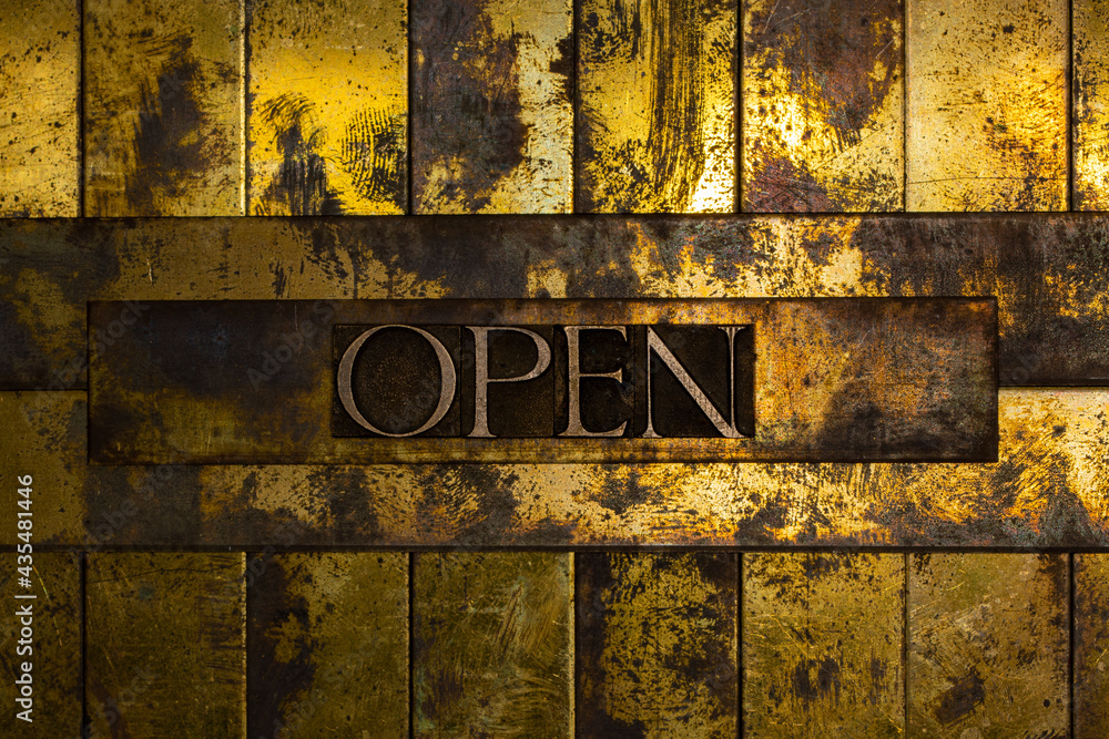 Open text on vintage textured grunge copper and gold background