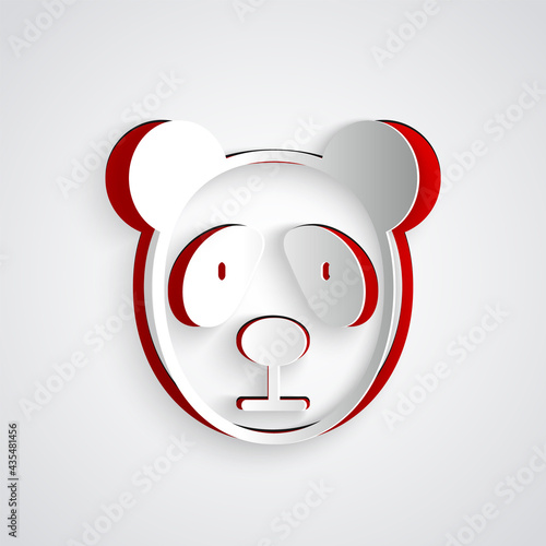 Paper cut Cute panda face icon isolated on grey background. Animal symbol. Paper art style. Vector