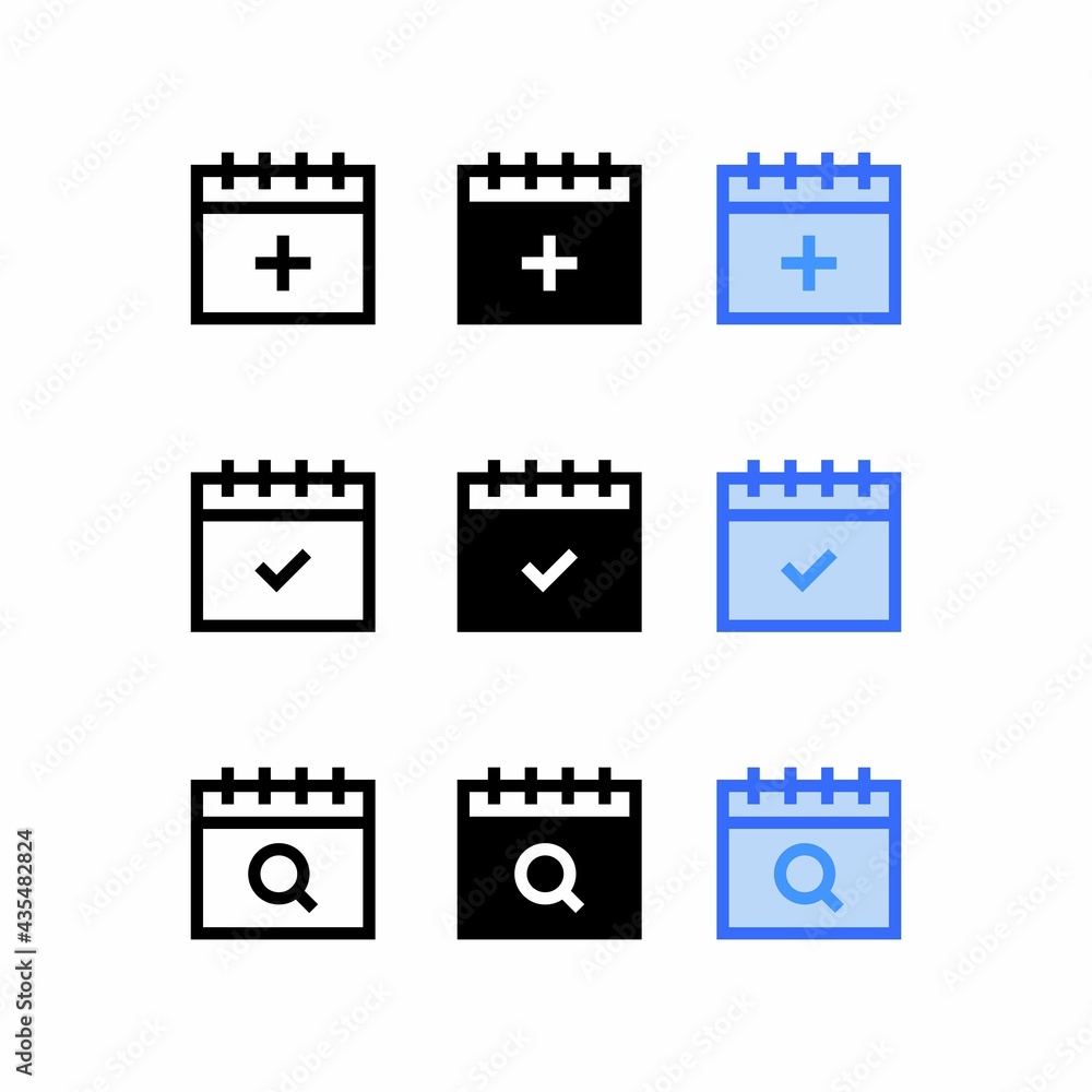 add event icon with three style time and date sign symbols and event reminder, Calendar icons set add event icon with three style time and date sign symbols and event reminder, Calendar icons set