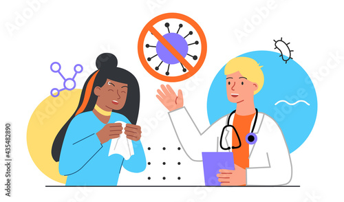 Sick allergy patient visit doctor.