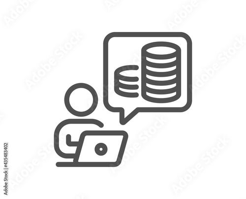 Budget accounting line icon. Online investment sign. Internet loan symbol. Quality design element. Linear style budget accounting icon. Editable stroke. Vector