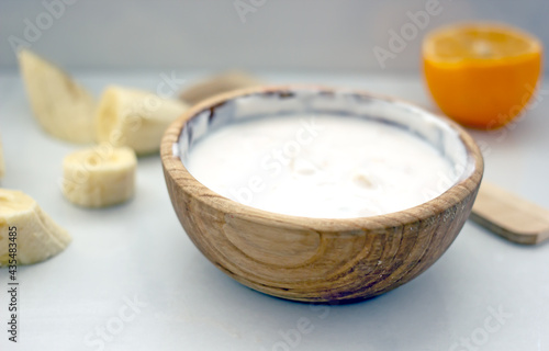 Natural homemade hair mask with banana, close-up