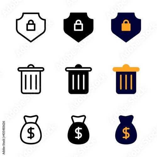 protected icon set with three style for presentation, poster, banner, and social media