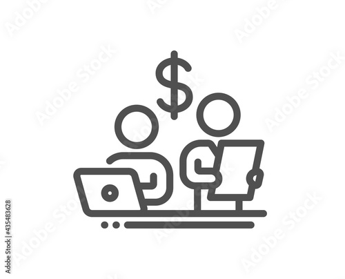 Budget accounting line icon. Money investment sign. Stock shares traders symbol. Quality design element. Linear style budget accounting icon. Editable stroke. Vector