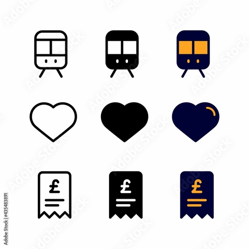 train icon set with three style for presentation, poster, banner, and social media