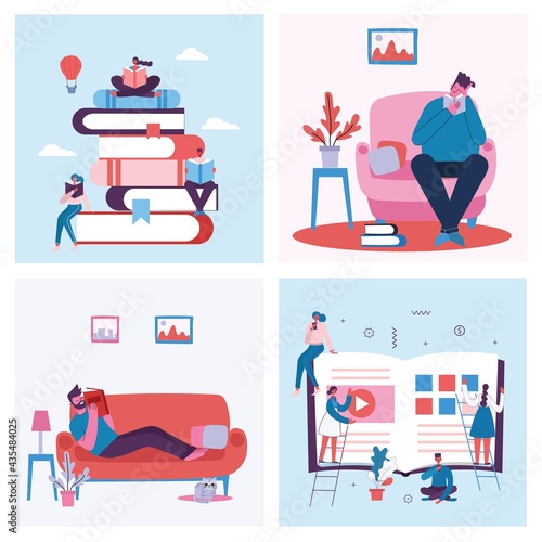 Vector concept illustrations of World Book Day, Reading the books and Book festival in the flat style.