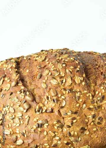 Close up. Multigrain bread with white background Copy space.