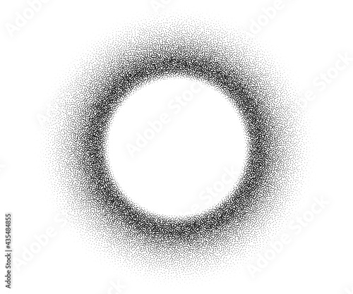 Dotwork stain pattern vector background. Sand grain effect. Black noise stipple dots. Abstract noise dotwork pattern. Black dots grunge banner. Stipple circles. Stochastic dotted vector background.