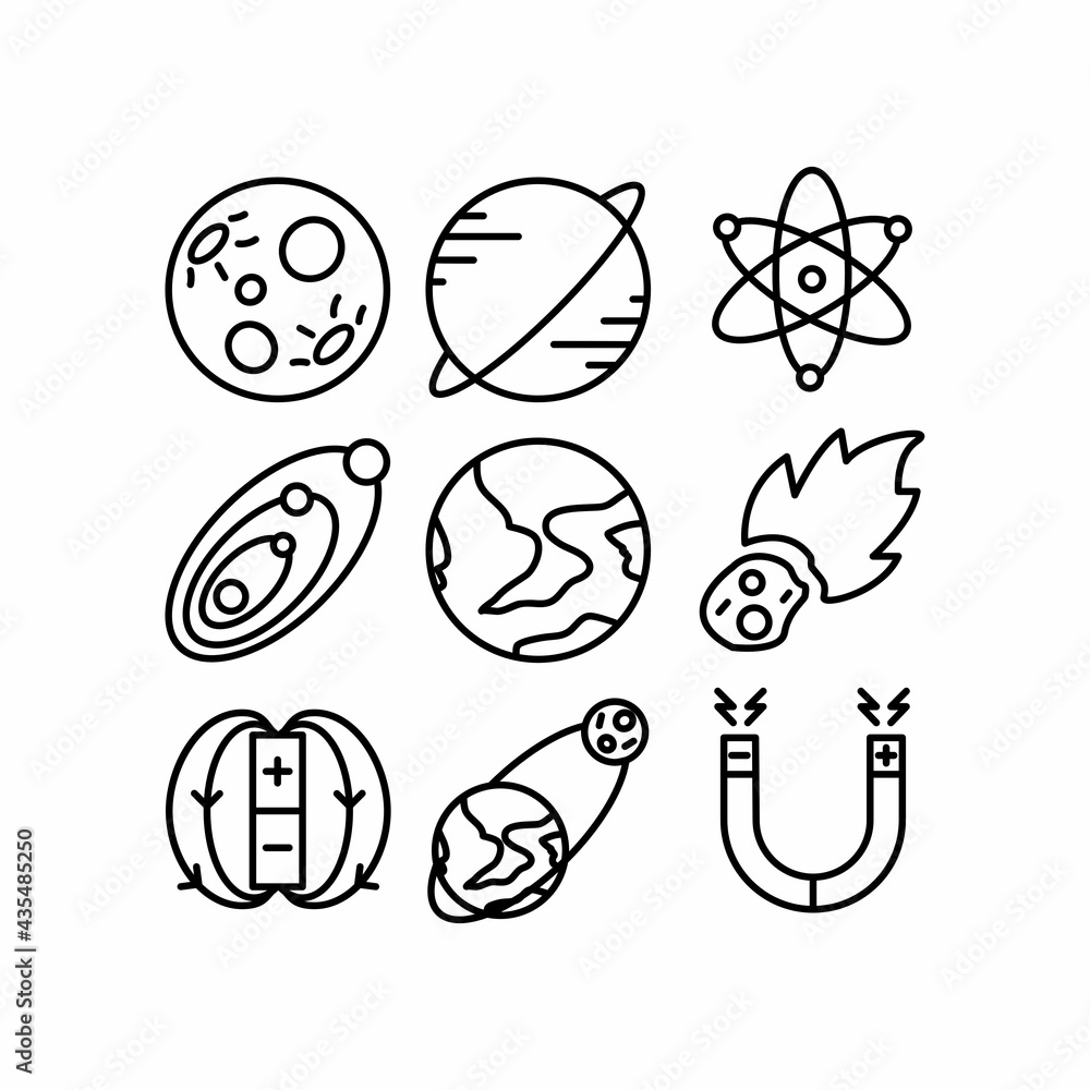 solar system icon set with outline style for presentation, poster, banner, and social media