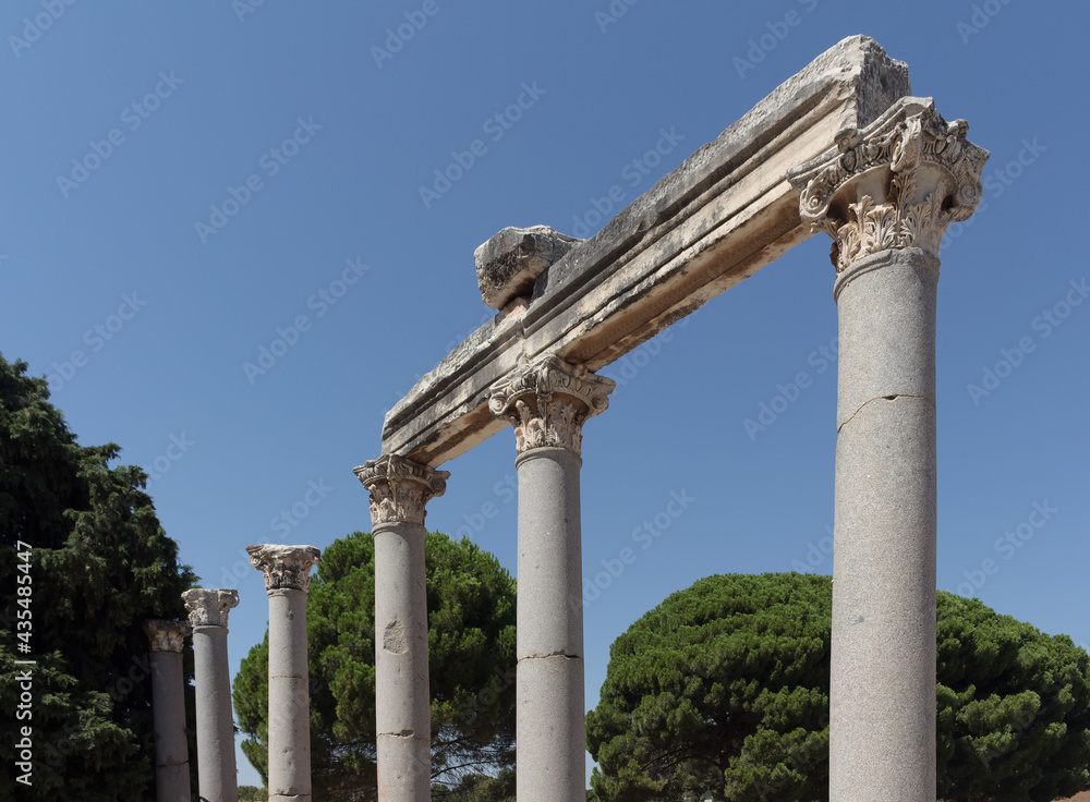 View of historical ruins at famous ancient Greek city called 