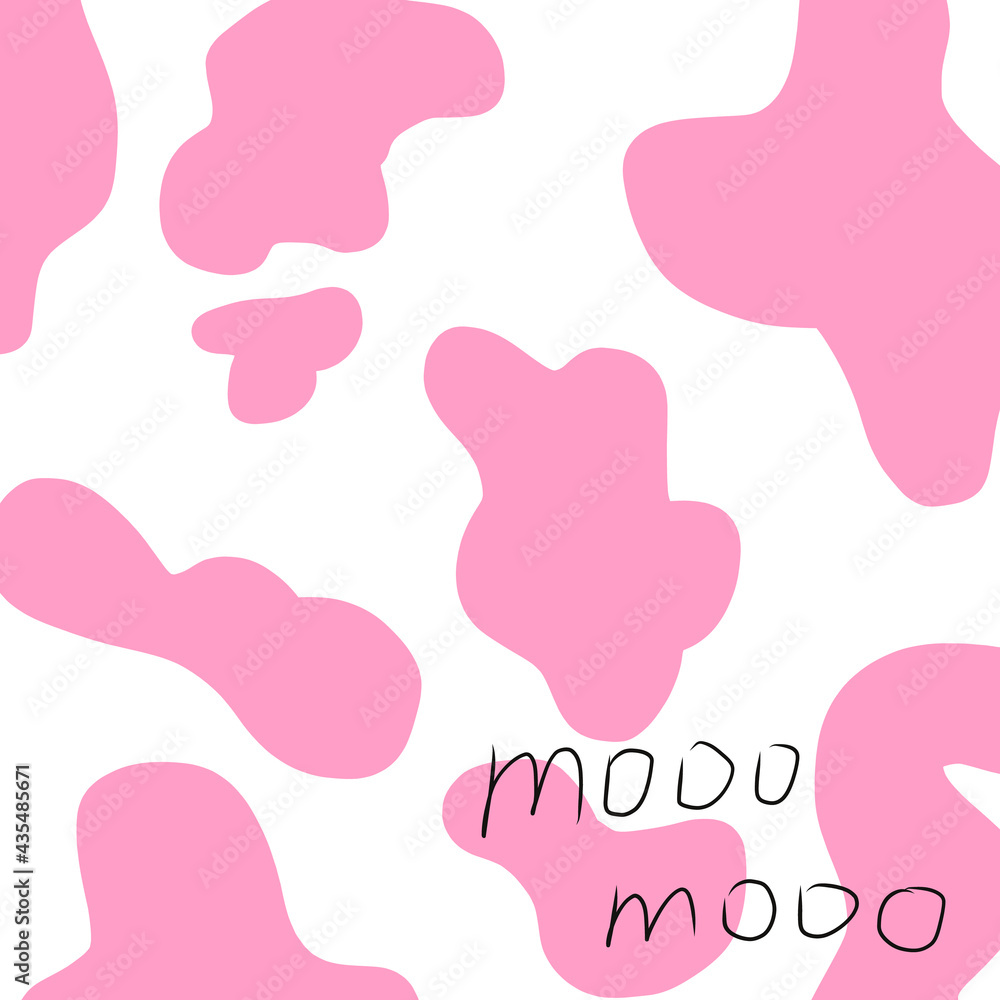 Print spot skin cow with text Mooo texture pattern repeated seamless pink and white. Vector illustration EPS10 Print spot skin cow with text Mooo texture pattern repeated seamless pink and white. Vector illustration EPS10