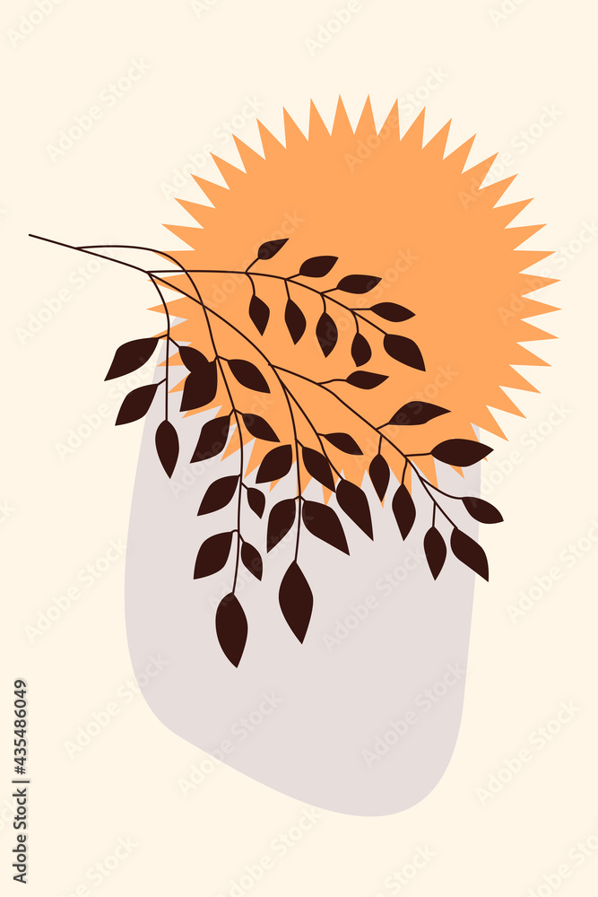 Fototapeta premium Plant branch and simple shapes.