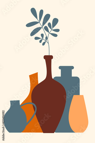 Plant in vase pattern background, Boho minimalist vase illustration for  design nursery wall decor, t shirt print, shop flyer, contemporary poster etc