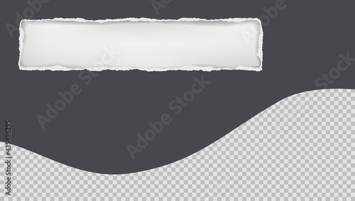 Square hole composition in dark grey paper with torn edges and soft shadow is on background. Vector illustration