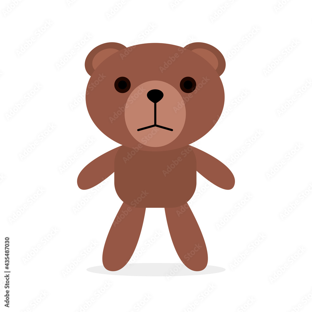 Simple and cute teddy bear standing isolated on white background. Flat vector style cartoon illustration.