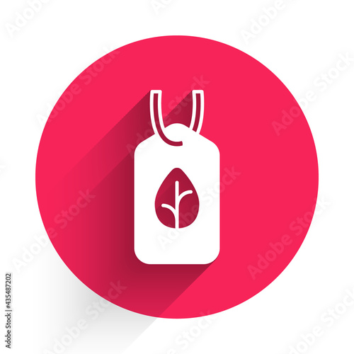 White Vegan food diet icon isolated White background. Organic, bio, eco symbol. Vegan, no meat, lactose free, healthy, fresh and nonviolent food. Red circle button. Vector