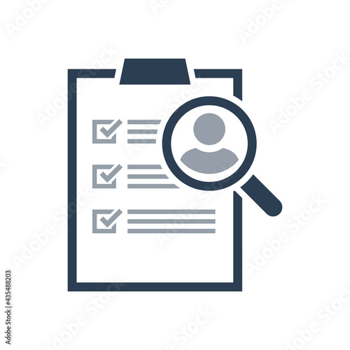 Employee review icon. CV review icon. Business, human resource sign. Looking for talent. Search man vector icon. Job search