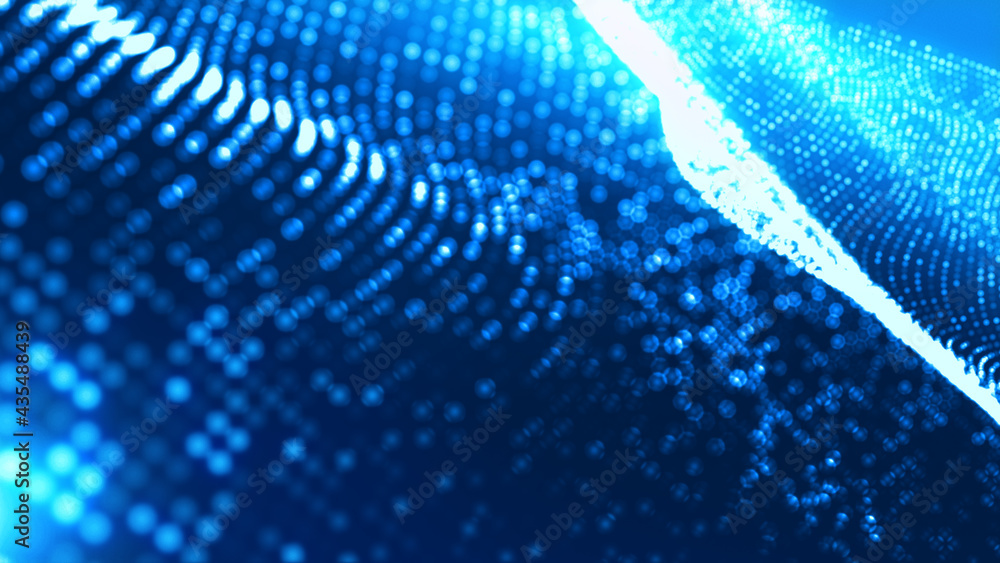 Fototapeta premium Dot blue wave light screen gradient texture background. Abstract ai technology big data digital background. 3d rendering.