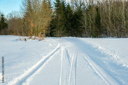 tourist trail in winter snow