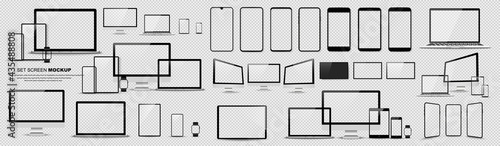 Great minimalistic device set. Mockups smartphone, tablet, laptop, pc and TV. Vector collection