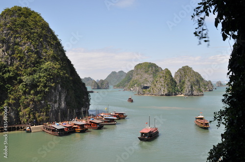 Boats and tiny islands in Ha Long Bay, Vietnam