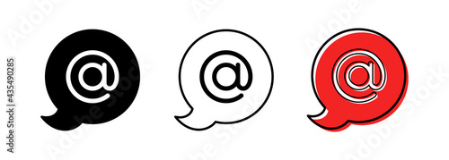 The character set for the dog in the speech bubble is @. The Internet symbol is the separator between the username and the domain in the email address. Vector elements