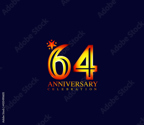 Bright Color Star Design Shape element, 64 Year Anniversary, Invitations, Party Events, Company Based, Banners, Posters, Card Material