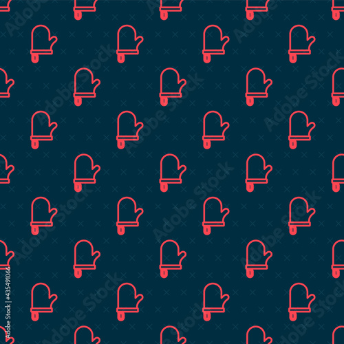 Red line Oven glove icon isolated seamless pattern on black background. Kitchen potholder sign. Cooking glove. Vector