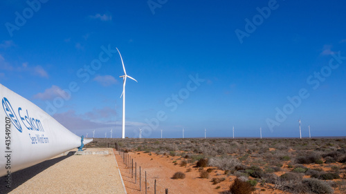Sere Wind farm with wind turbines on the west coast of South Africa.