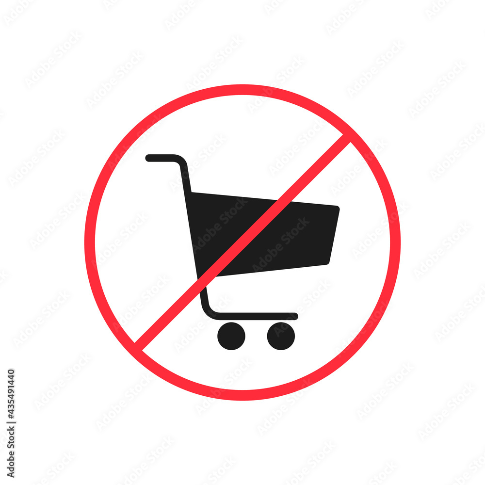 No shopping cart sign, vector isolated icon flat illustration No shopping cart sign, vector isolated icon flat illustration