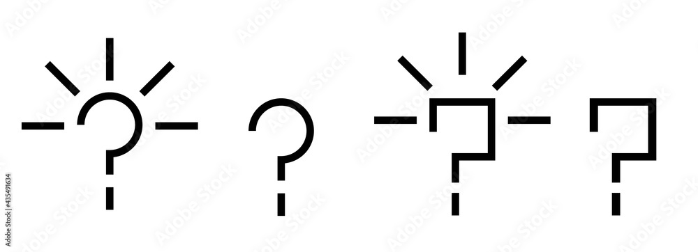 A set of four icons depicting a question mark. Black and white vector illustration.