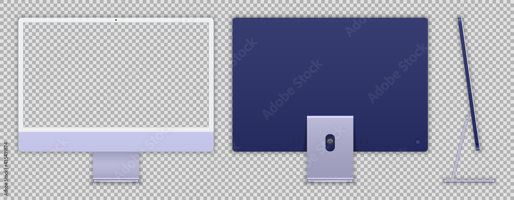 Realistic New Desktop Computer with Transparent Screen and Background ...