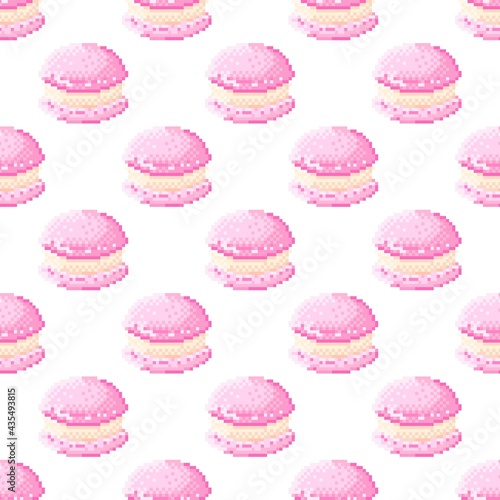 Macaron pattern pixel art. Seamless pattern. Pixel art Macaron pattern. Valentine's Day.