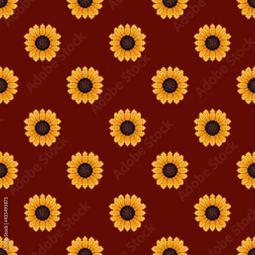 Sunflower pattern pixel art. Seamless pattern. Pixel art Sunflower pattern. 