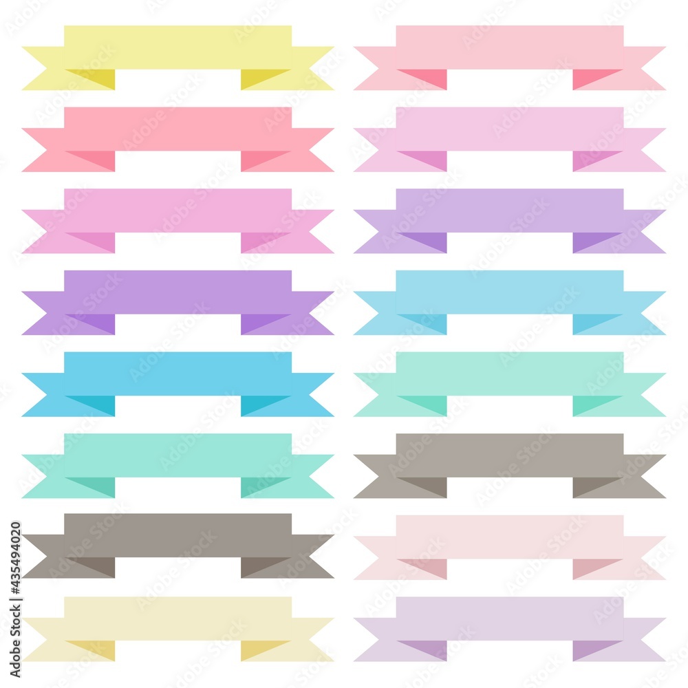 Set of 16 Ribbons. Ribbons banners flat. Colorful Ribbons set. Vector illustration. Vector banner Ribbons.