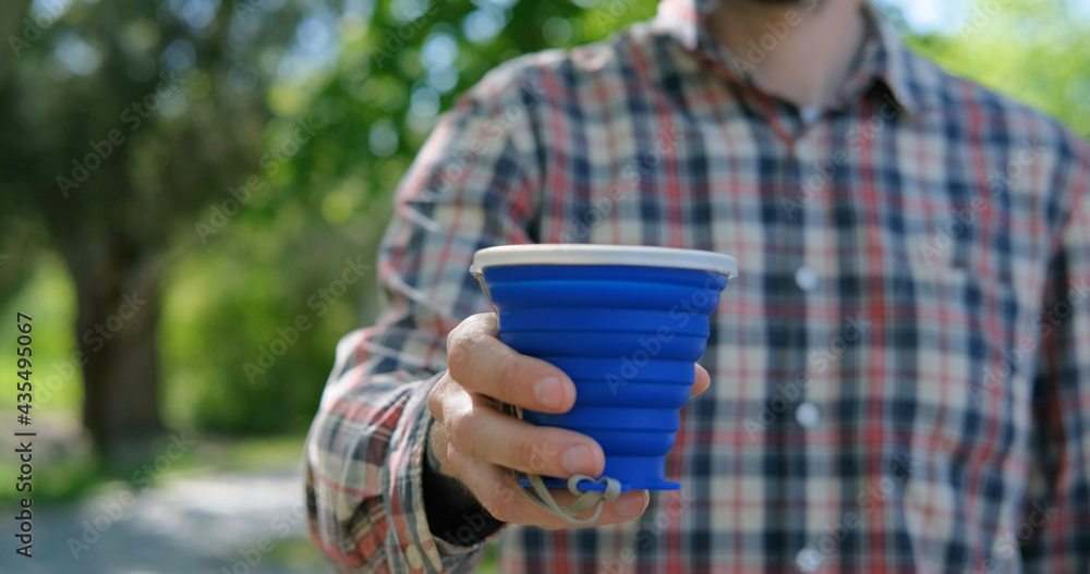 zero waste concept, young male use reusable coffee cup zero waste concept, young male use reusable coffee cup
