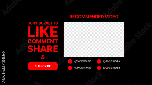 Set of Elements for Video Service. Subscribe Button. Social Media Nickname. Like, Comment, Share. Recommended Video. Template with Transparent Background. Vector illustration