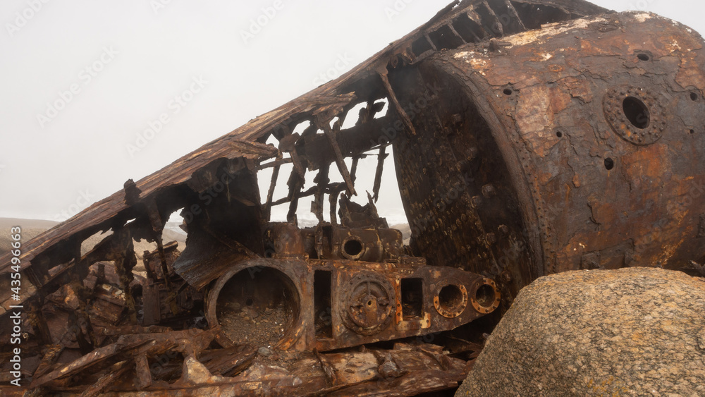 Close up of the rusty remains of the fish trawler - Aristea - close to Hondklipbaai, on the west coast of South Africa.