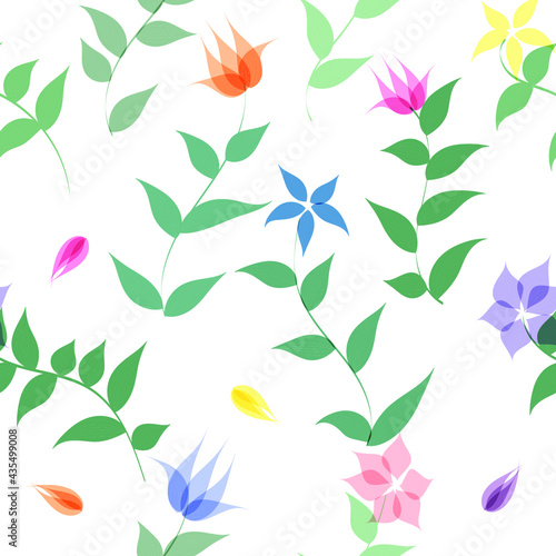 Vector seamless pattern with flowers  colorful botanical illustration  floral elements  repeatable background. Artistic backdrop