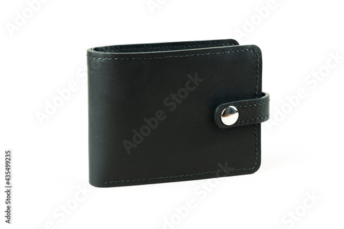 black leather wallet close up isolated on white background