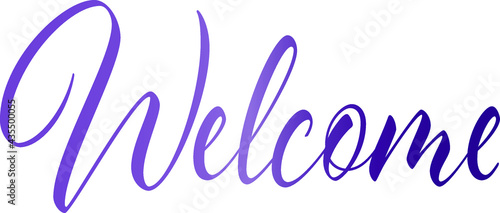 WELCOME lettering vector in purple, amethyst running writing, cursive 