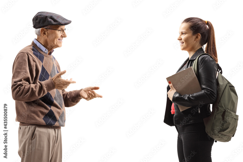 Grandfather talking to a female student