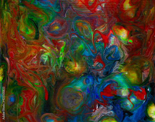 Wallpaper Mural Texture in the style of fluid art. Abstract background with swirling paint effect. Liquid acrylic paint background. Blue, red and green colors. Torontodigital.ca