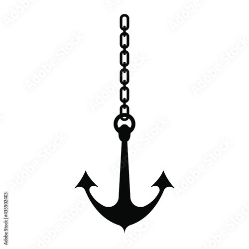 Anchor on a chain vector icon. Vector icon of trendy black anchor on chain in flat style isolated on white background. Vector icon of sea anchor with chain. Vector illustration